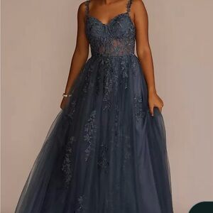 David's Bridal Navy Lace Prom Dress